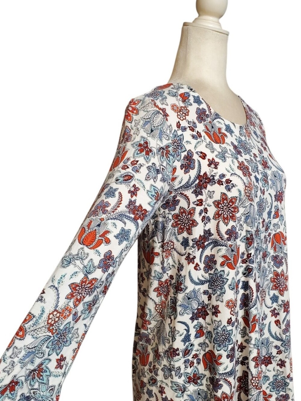 J. Jill Boho Floral Split-Back Tunic Blouse Size Small - Picture 4 of 10
